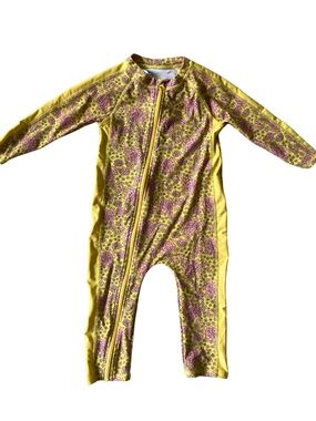 SWIMZIP Sunsuit Long Sleeve Romper Swimsuit Floral Pink Yellow Bathing Suit